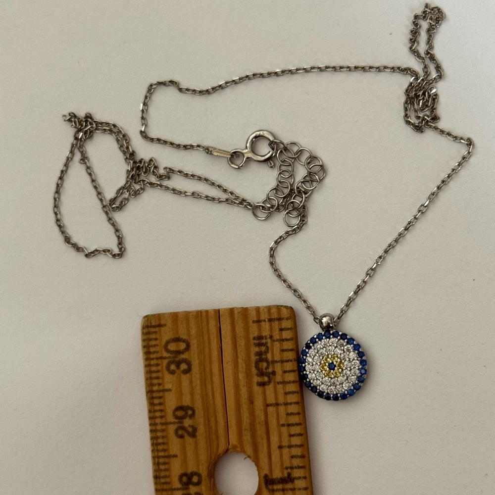 🧿925 Silver evil eye necklace cz stones - Picture 2 of 4